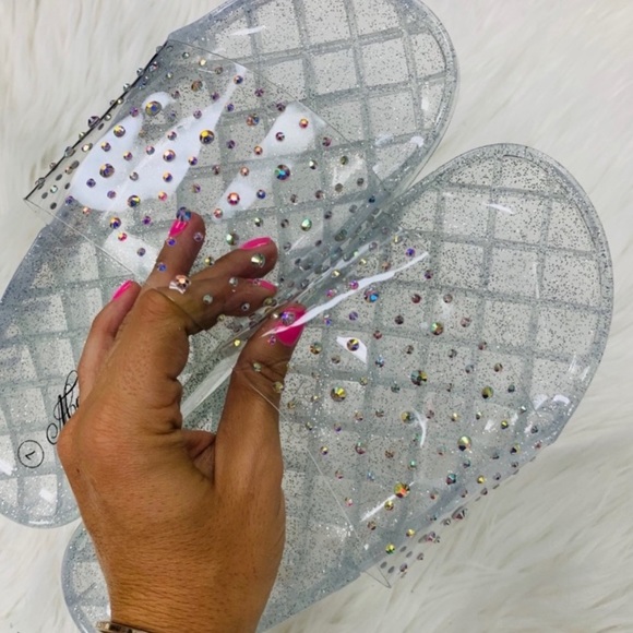 Clear Rhinestone studded jelly slides - Picture 3 of 3
